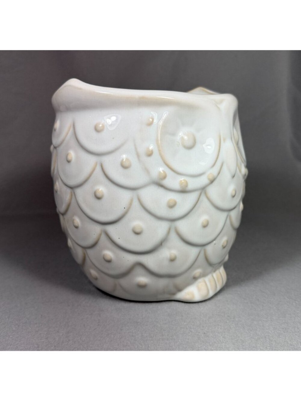 White Ceramic Owl Utensil Holder Crock Embossed Boho Farmhouse Kitchen Decor - Picture 9 of 16
